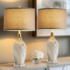 2-Pack 25.8" Silky Gray Glass Table Lamps | Crystal Bases | Modern Home Decor