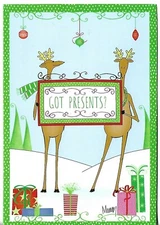 *NEW LEANIN TREE Christmas Card approx 6.75 x 4.5" Reindeer Inner Pocket w/ENV