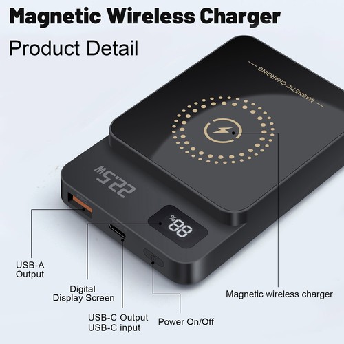 10000mAh Power Bank Akku Magnetisches Kabelloses Ladegerät für iPhone 16/15/14 - Zdjęcie 11 z 13