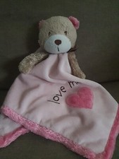 Carters Pink Bear LOVE ME Lovey Security Blanket Rattle Heart Satin Back Fuzzy