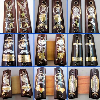 1911 custom wood grips gold silver Christian Cross Jesus Crucifix