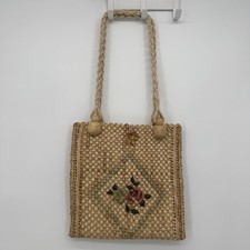 Vintage Woven Straw Natural Tote Bag Floral Bag Cottagecore Boho Raffia