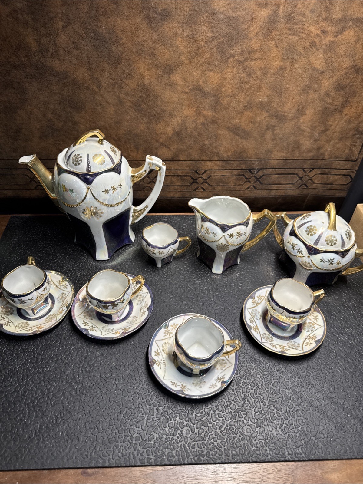 1920s Antique German Petite Tea Set Vintage Porcelain Purple Luster Germany