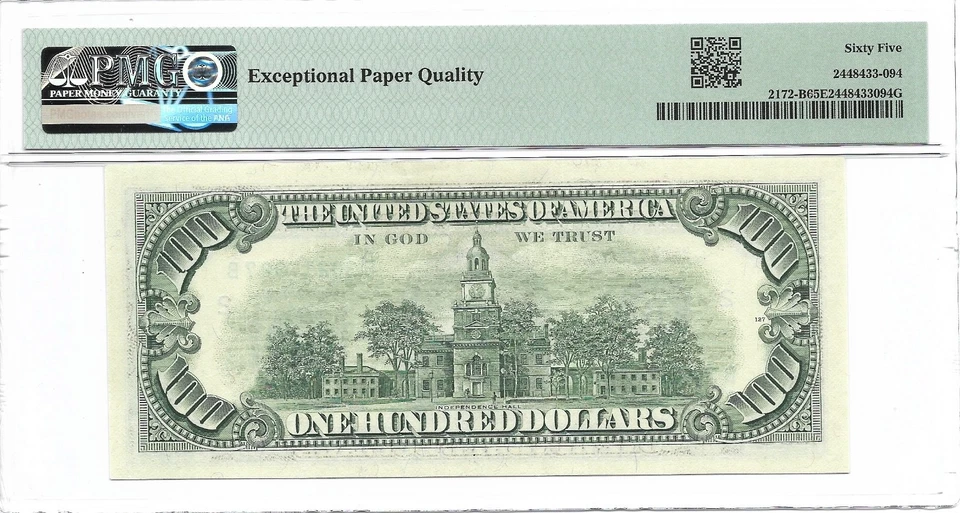 1988 $100 NEW YORK FRN. PMG GEM Uncirculated 65 EPQ Banknote. - Image 2 of 2