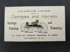 antique CHARLES COCKS monroe ny CARRIAGES and HARNESS vehicles furnished AD CAR