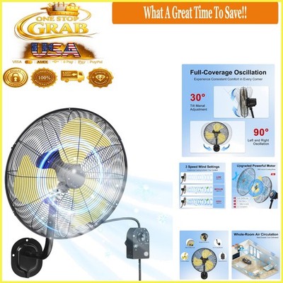20 Inch Wall Mount Fan 7200 CFM High Velocity Oscillating Garage Shop Outdoor