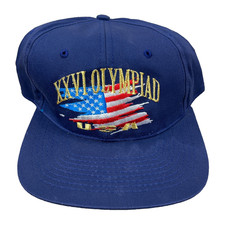 Vintage Olympics Snapback Hat Cap 1996 Atlanta 90s Olympiad Blue USA Flag