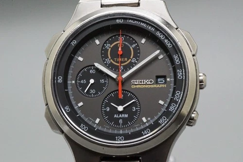 *Vintage 1988* SEIKO 7T42-7A10 Chronograph Titanium Men's Quartz From JAPAN