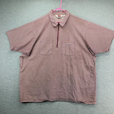 Ben Davis Men 3XL Hickory Stripe Half Zip Work Shirt Burgundy White Short Sleeve