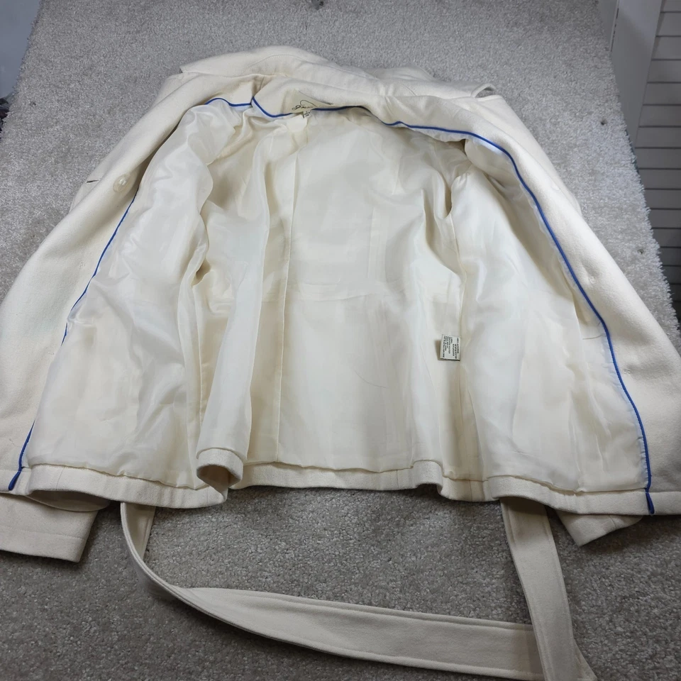 Abrigo Grane Pea Mujer Talla L Marfil Forrado Doble Pecho Cinturón Muesca Solapa Bolsillo Foto 4 de 4