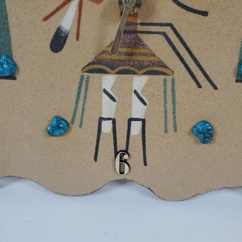 Quadro Vintage Navajo Sand Art Turchese Ciottoli Orologio Artista Firmato - Funziona - Foto 4 di 10