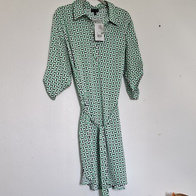 The Limited Green/Black/White Geometric Belted Shirt Dress 3/4 Sleeve, XL