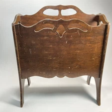 Vintage Butler Hardwood Dark Stain Magazine Rack Newspaper Holder 2 Pockets