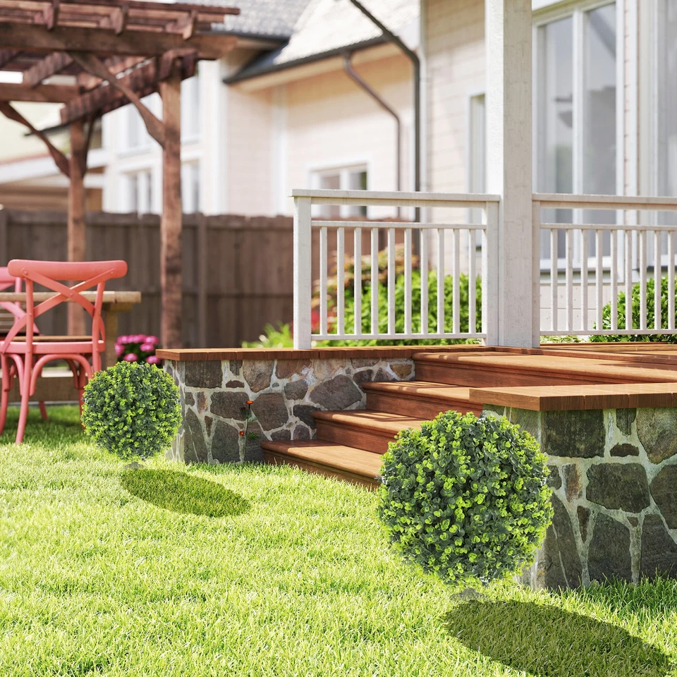 HOMCOM Set of 2 40cm Artificial Boxwood Topiary Ball Bush for Indoor Outdoor - Image 2 of 4