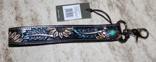 Myra Bag 9456 Key Fob 1"x7" Hand Tooled Leather~Turquoise Concho~Swivel Clasp