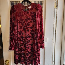 Calvin Klein Women's Burgandy Velvet Floral Long Sleeve Lined Dress Size 10
