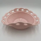 Rare VTG 50s Fostoria Pink Milk Glass Wistar/Betsy Ross Open Lace Edge Oval Bowl