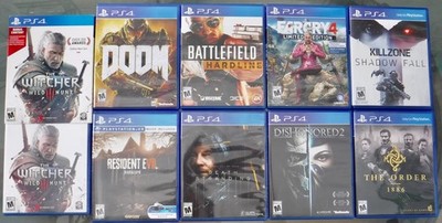 9 PS4 Blu-Ray VGs Doom,Killzone,Resident Evil,Death Stranding,The Order,Witcher+