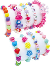 9 PCS Cute Kids Bracelets for Girls Pink LOVE Beaded Bracelets Little Girls Cost