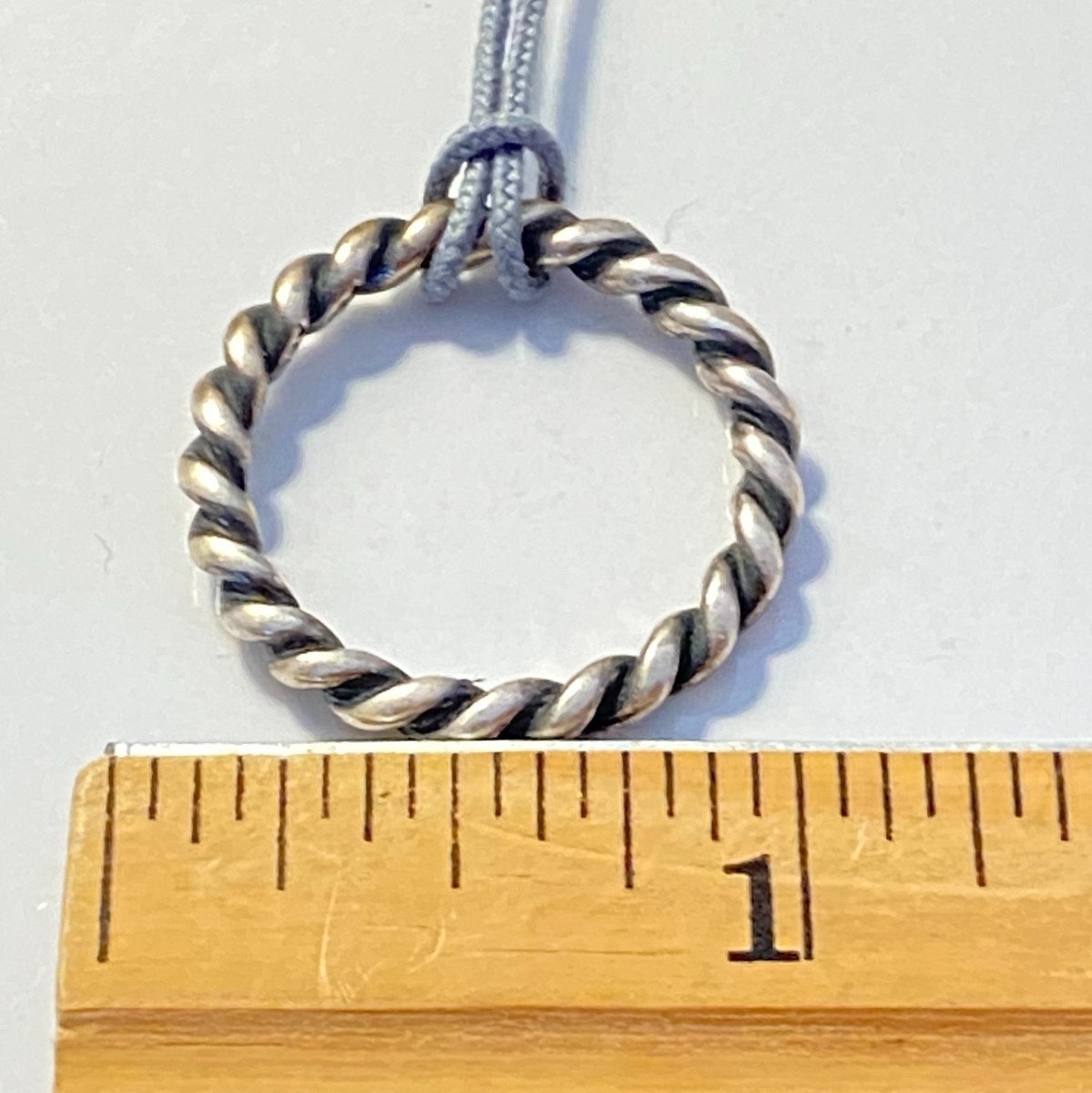Pandora 925 ALE Sterling Braided Twisted Circle O Pendant Blue Cord Necklace View 3
