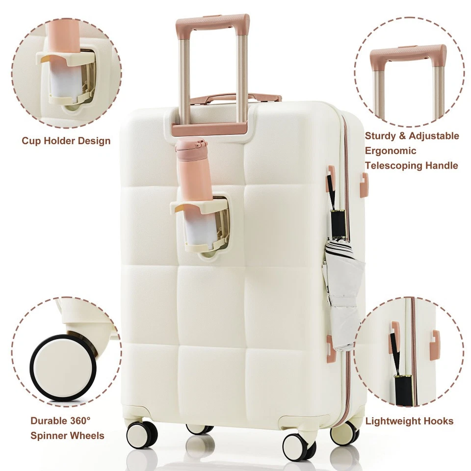 3PCS Luggage Set, Airline Approved Carry-On ABS Spinner Suitcase with Cup Holder - Image 4 of 4