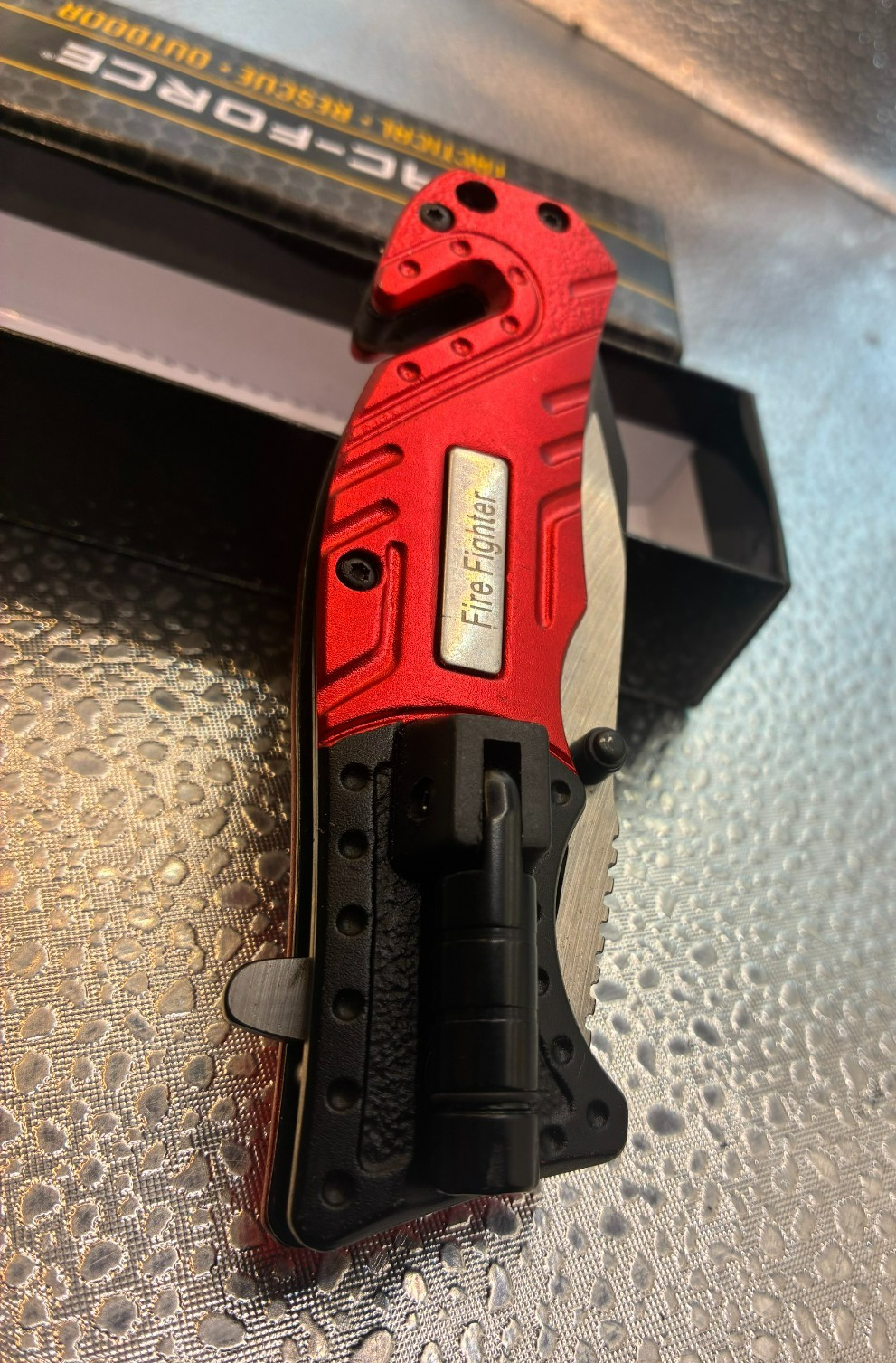 Tac Force Firefighter Rescue Pocket Knife Red Assisted Opening Seatbelt Cutter