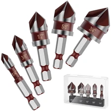 82° HSS Countersink Drill Bit Set, 5PCS for Wood, Metal, Plastic, 1/4"-3/4