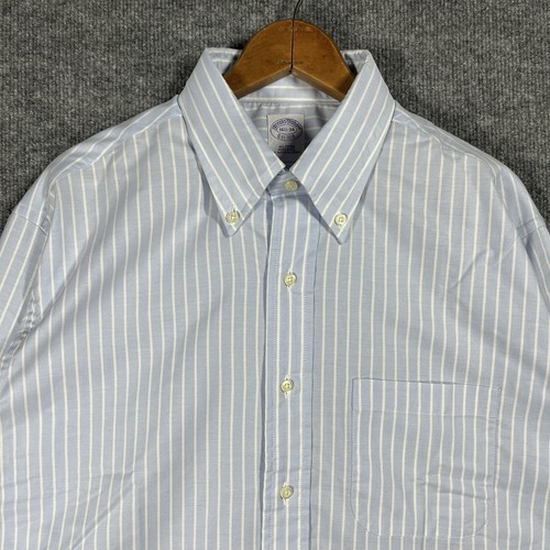 VINTAGE Brooks Brothers Oxford Shirt Mens Size 16.5 Large Striped Blue USA OCBD - Picture 2 of 21