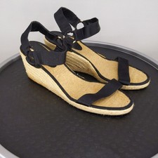 Lauren Ralph Lauren Wedge Sandals Black Ilene Espadrille Ankle Strap 11B