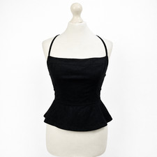 Free People Black Peplum Cami Top Strappy Open Back Tie Detail Sleeveless