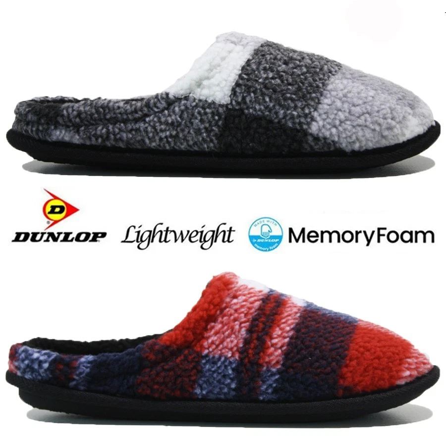 MENS DUNLOP MEMORY FOAM SLIPPERS INDOOR MULES LINED WARM COZY WINTER SHOES SIZE - Image 3 of 4