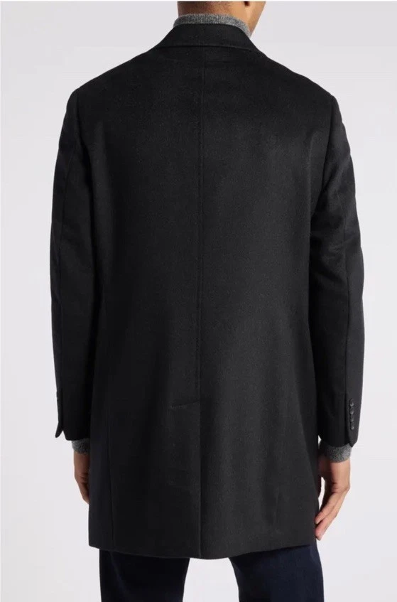 John W Nordstrom Mens Cashmere Wool Coat 3-Buttons Overcoat Pockets Black 44R - Image 3 of 4