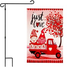 Garden Flag Stand  Garden Flag Valentine  s Just Love Gnome Truck 12x18IN