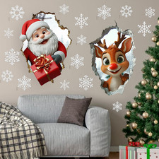 8 Sheet Large Christmas Wall Stickers Santa Reindeer Decorations Red