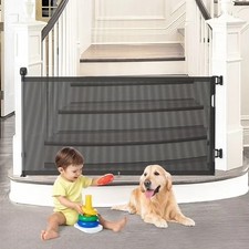 71" Extra Wide Retractable Baby Gate for Doorways  Stairs, 2 Modes, Black    