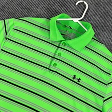 Under Armour HeatGear Polo Shirt Mens XL Green Striped Short Sleeve Golf Outdoor