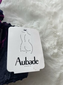 Aubade Paris Underwired Sheer Mesh Floral Embroidered Balconette Bra 34C Navy