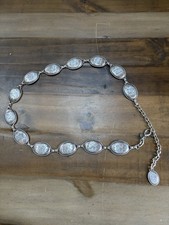 Tony Lama Nicole Concho Link Metal Belt Sz L Floral Engraved Silver Tone Boho