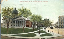 Binghampton New York Court House Square Streetcar 1913 Postcard