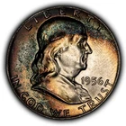 1956 50c Franklin Silver Half Dollar - PQ Rainbow Crescent Toning - BU - H3749