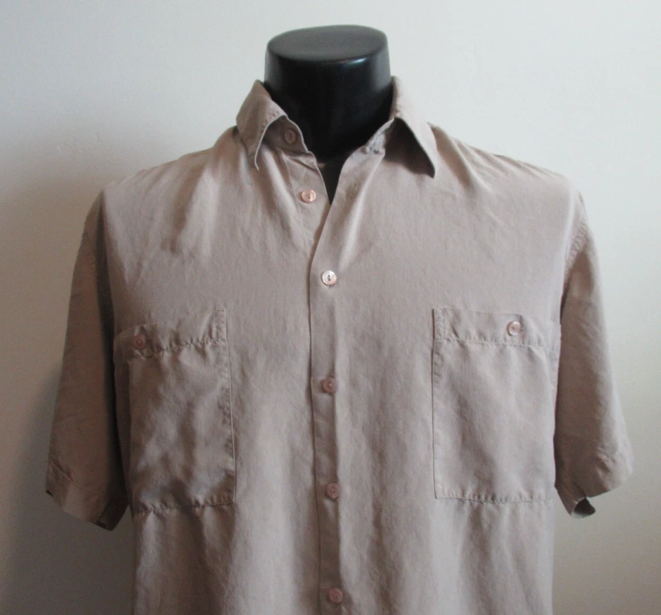 BURMA BIBAS - 100% SEDA 4279 Camisa Para Hombres Manga Corta Abotonada Marrón Sólida Talla M Foto 2 de 4