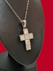 Beautiful! Sterling Silver Inlaid Mother Of Pearl Lovely MOP Cross Necklace