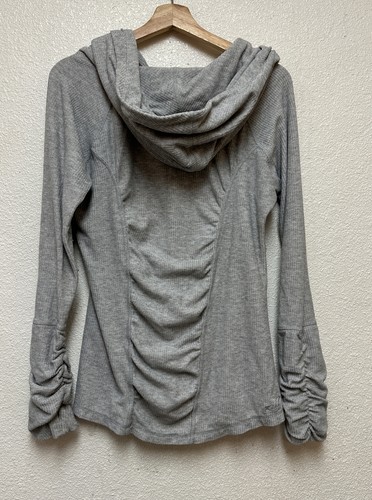 KUHL Kamryn Cowl Pullover Women's gray Ribbed Ruched Hoodie Sweater Shirt Sz L - Picture 8 of 10