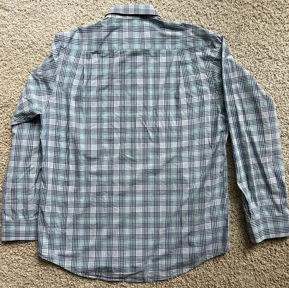 Men’s Alex Cannon Blue Green Check Dress Shirt Size 16.5/33 - Image 2 of 3