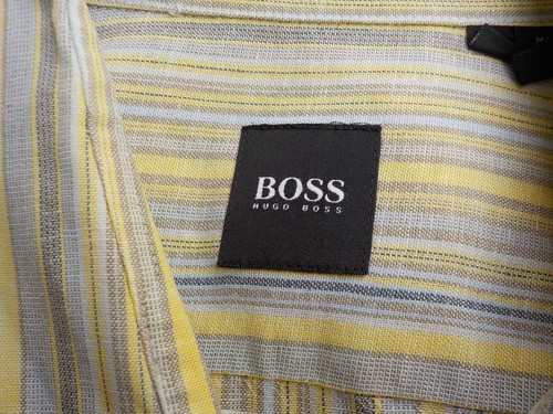 BOSS Hugo Boss Cotton and Linen LS Striped Shirt SZ L Yellow/Gray/Blue - Picture 4 of 4