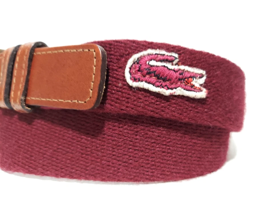 Lacoste Cotton Crimson Red Prep Yacht Belt Men 36 Leather Trim Vintage Harvard - Image 2 of 4