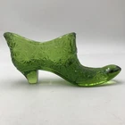 Vintage Green Fenton Glass Shoe Daisy and Button 6” X 2.5"