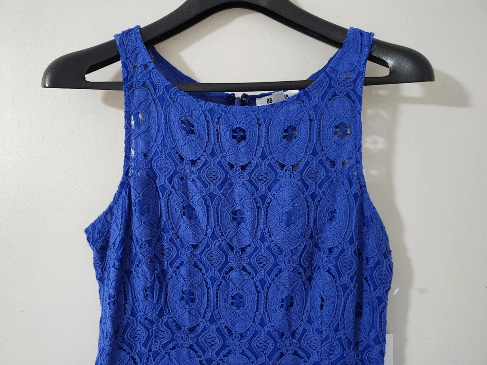 Vestido BB Dakota Feminino 12 Azul Sem Mangas Flare Renda Forrado Geométrico Elástico Novo - Imagem 3 de 4