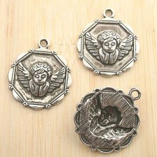 5pcs antiqued silver round angel pendant charm G1135