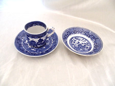 Antique Ridgways England Blue Willow China Cup Saucer Bowl Set Child size Dishes